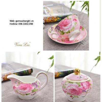 BỘ TÁCH TRÀ HOA HỒNG CAO CẤP